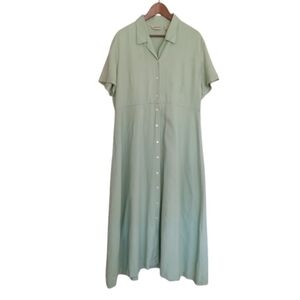 EDDIE BAUER Mint Green Pastel Full Length Button-Up Linen Maxi Dress Size XL